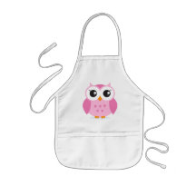 Cute adorable pink owl animal cartoon for kids apron