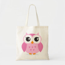 Cute adorable pink owl animal cartoon for kids canvas bags