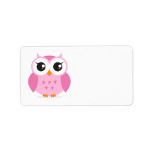 Cute adorable pink owl animal cartoon for kids labels