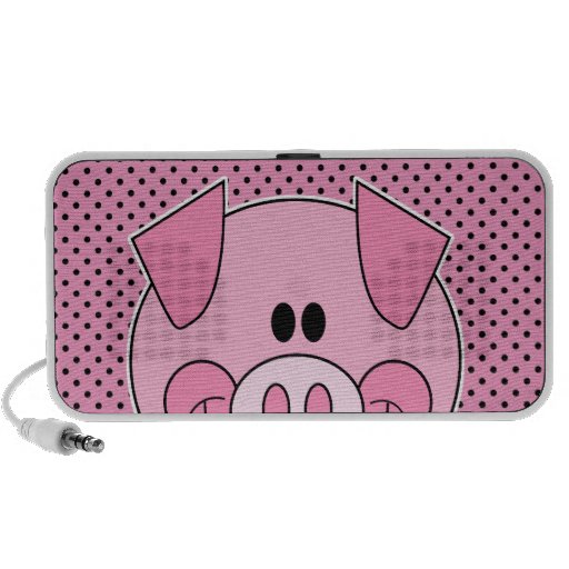 cute adorable pink piggy pig face and polka dots laptop speakers