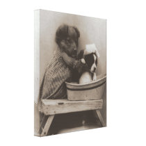 Cute Aged Sepia Puppy Dogs Bath Photo canvas prints