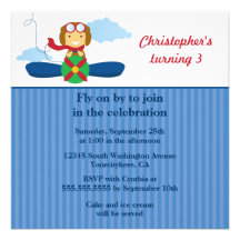 Cute airplane pilot boys birthday party invitation