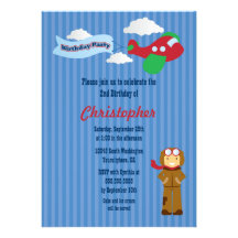 Cute airplane pilot boys birthday party invitation