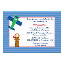 Cute airplane pilot boys birthday party invitation