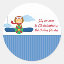 Cute airplane pilot boys birthday party stickers