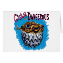Cute And Dangerous Puffer Fish Blue Cards