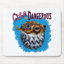 Cute And Dangerous Puffer Fish Blue Mouse Pad