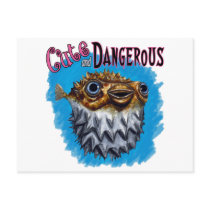 Cute And Dangerous Puffer Fish Blue Post Cards