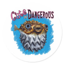 Cute And Dangerous Puffer Fish Blue Sticker