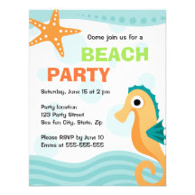 Cute and fun seahorse beack party invitation