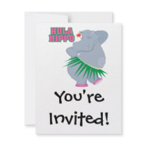 cute and silly luau hula hippo personalized invites