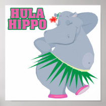 cute and silly luau hula hippo posters