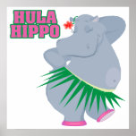 cute and silly luau hula hippo posters