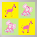 Cute Animal Poster - Elephant and Horse