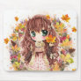 Cute anime girl with autumn leaves mouse pads
