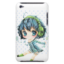 Cute anime girl with green headphone barely there iPod covers