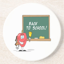 cute apple with back to school chalkboard cartoon drink coaster