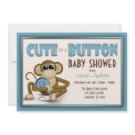 Cute as a Button Blue Baby Shower Invitation