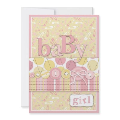 Cute as a Button Girl Invitation Card by LullabyeDreams