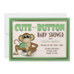 Cute as a Button Green Baby Shower Invitation
