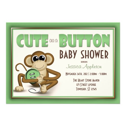 Cute as a Button Green Baby Shower Invitation