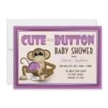 Cute as a Button Purple Baby Shower Invitation