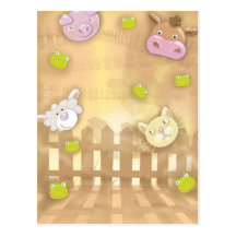 cute at the farm animals post cards