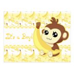 Cute baby annoucement pink Kawaii monkey postcards