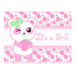 Cute baby annoucement pink Kawaii Panda bear postcards