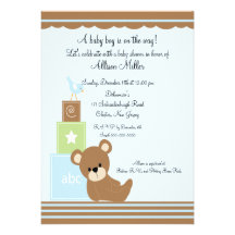 Cute Baby Bear Blocks Boy Baby Shower Announcement