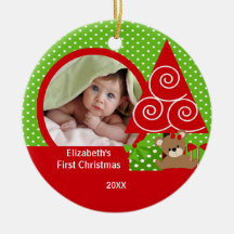 Cute Baby Bear Girl Photo First Christmas Ornament