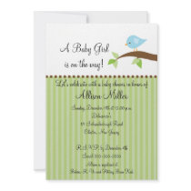 Cute Baby Bird on Branch Boy Baby Shower Invite