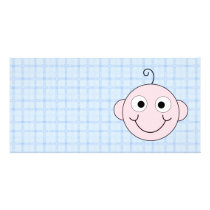 Cute Baby Boy. Blue Check Background. Customized Photo Card