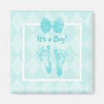 Cute Baby Boy Footprints Baby Shower Blue Ribbon Refrigerator Magnet