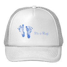 Cute Baby Boy Footprints Birth Announcement Mesh Hats