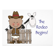 Cute Baby Boy & Horse Pony Custom Western Birth Personalized Announcements