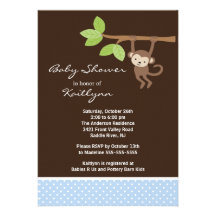 Cute Baby Boy Monkey Safari Baby Shower Invitation