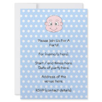 Cute Baby Boy, on blue polka dot pattern. Invite