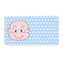Cute Baby Boy, on blue polka dot pattern. Personalized Shipping Labels