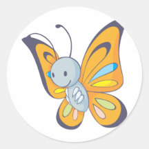 Cute Baby Butterfly Cartoon Round Stickers