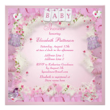 Cute Baby Clothes & Flowers Baby Girl Shower Announcements