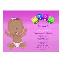 Cute Baby Girl Baby Blocks Shower Invitation