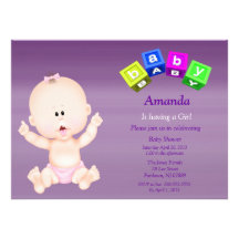 Cute Baby Girl Baby Blocks Shower Invitation