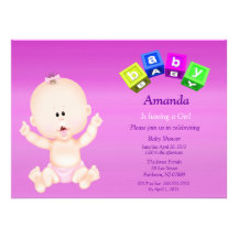 Cute Baby Girl Baby Blocks Shower Invitation