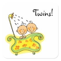 Cute baby girl & boy twins square sticker