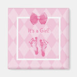 Cute Baby Girl Footprints Birth Announcement Magnets