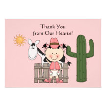 Cute Baby Girl Horse Pony Custom Western Thank You Invitations
