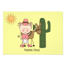 Cute Baby Girl Horse Pony Western Thank You Personalized Announcement