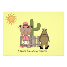 Cute Baby Girl Horse Pony Western Thank You Personalized Invites