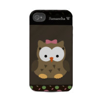 Cute Baby Girl Owl, Pink/Green/Brown Tough Iphone 4 Covers